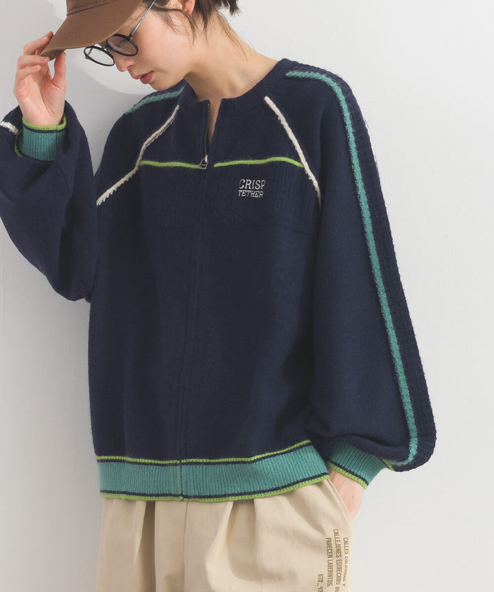 【iriey】針織運動風 配色線條 拉鍊長版開衫 Japan E-Shop