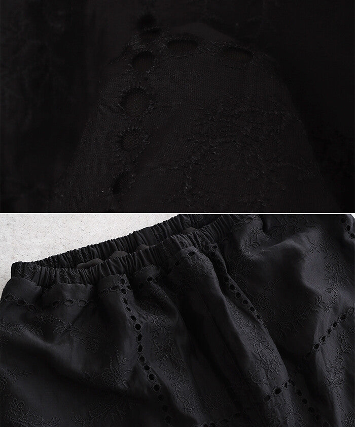 【Alma Design】拼接風刺繡透膚寬褲 鬆緊腰渡假風長褲 顏色