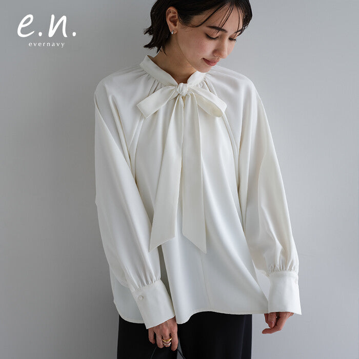 【evernavy】垂墜雙層布蝴蝶結領襯衫 Japan E-Shop