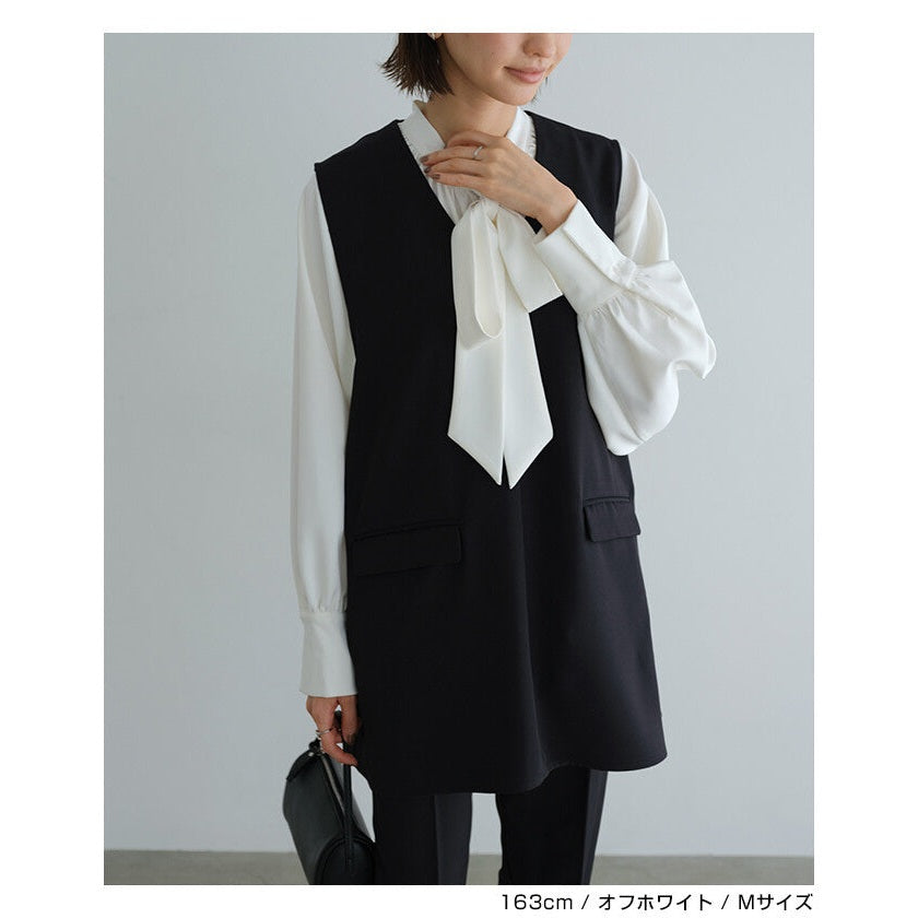 【evernavy】垂墜雙層布蝴蝶結領襯衫 Japan E-Shop