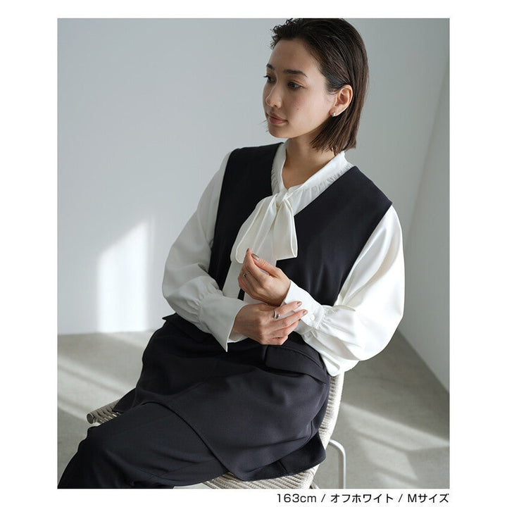 【evernavy】垂墜雙層布蝴蝶結領襯衫 Japan E-Shop