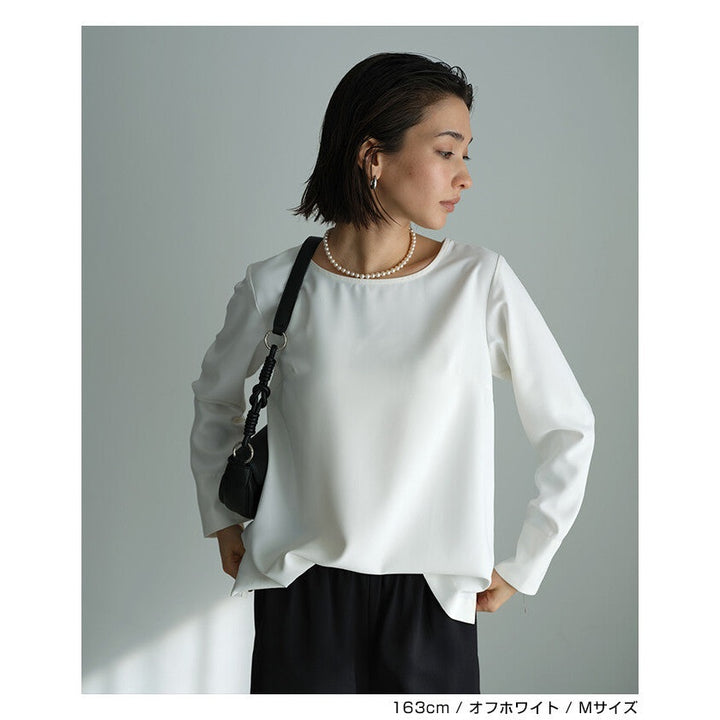 【evernavy】垂墜抗皺無領長袖上衣 直筒袖反摺袖口 Japan E-Shop