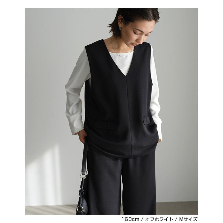 【evernavy】垂墜抗皺無領長袖上衣 直筒袖反摺袖口 Japan E-Shop