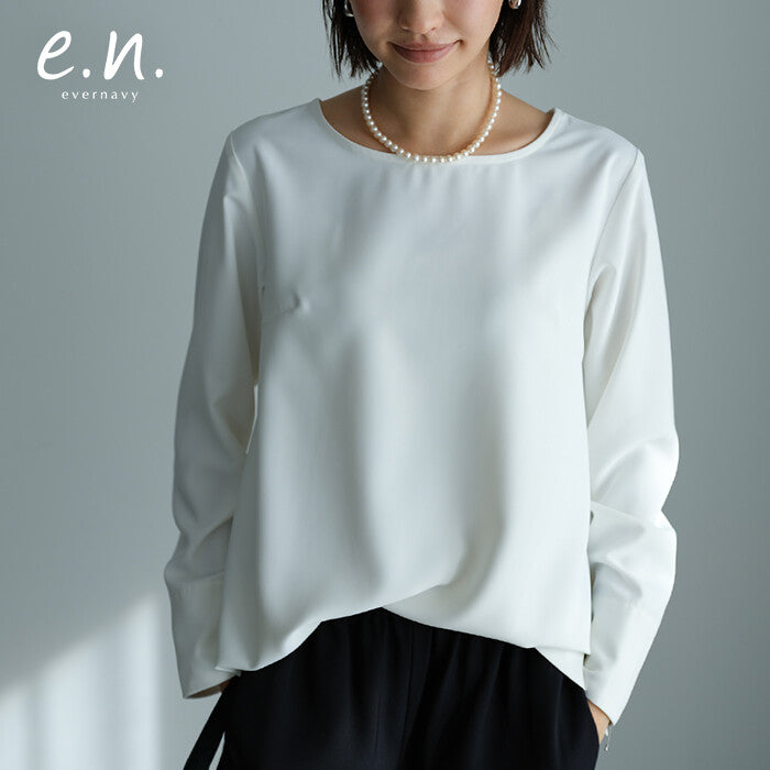 【evernavy】垂墜抗皺無領長袖上衣 直筒袖反摺袖口 Japan E-Shop
