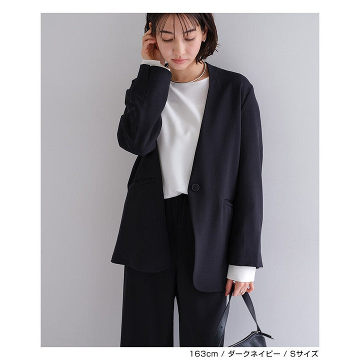 【evernavy】深海軍藍無領俐落寬鬆外套 Japan E-Shop