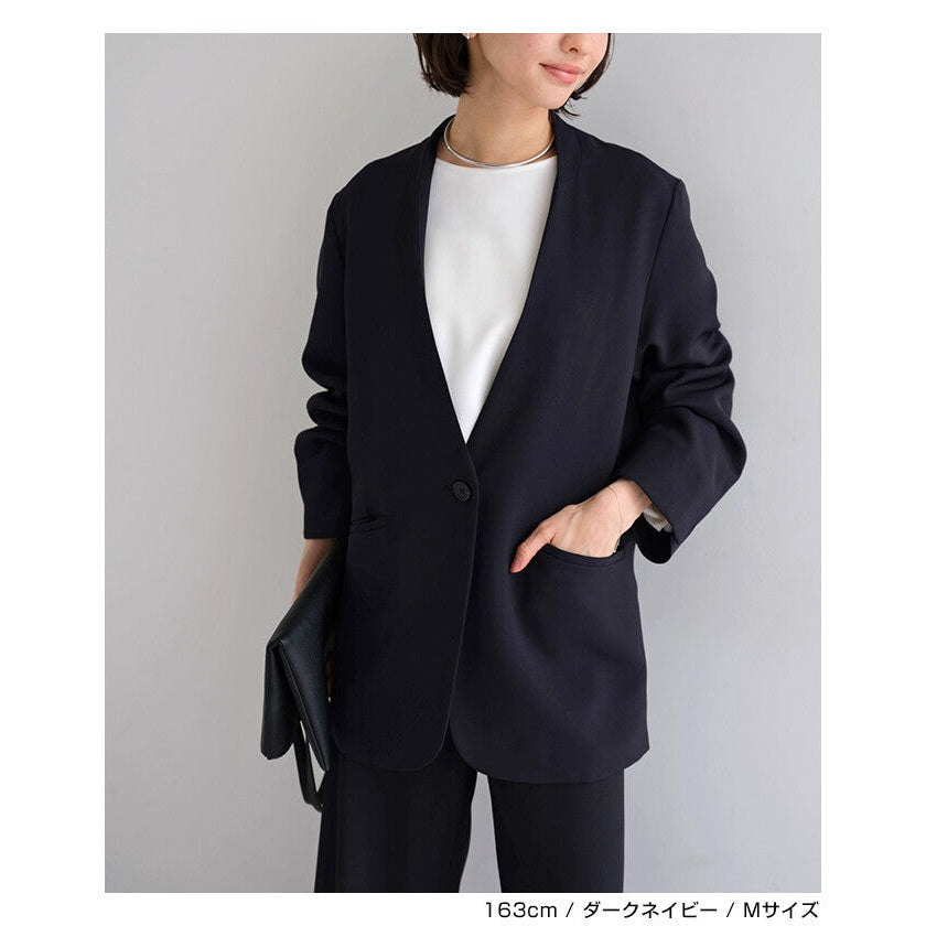 【evernavy】深海軍藍無領俐落寬鬆外套 Japan E-Shop