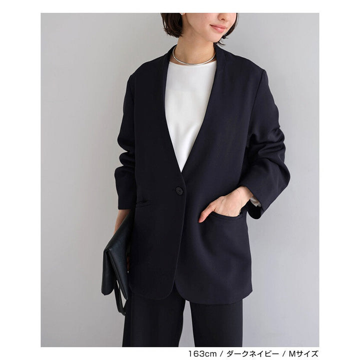 【evernavy】深海軍藍無領俐落寬鬆外套 Japan E-Shop