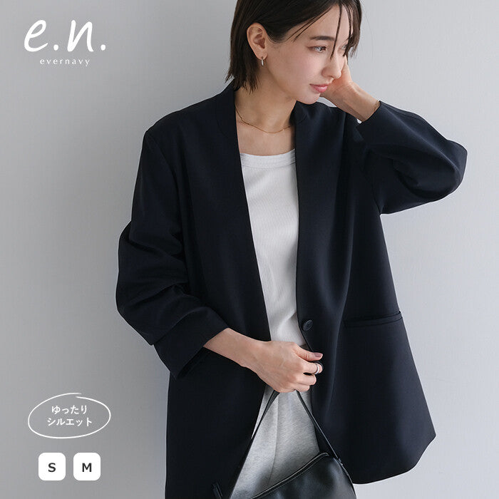 【evernavy】深海軍藍無領俐落寬鬆外套 Japan E-Shop