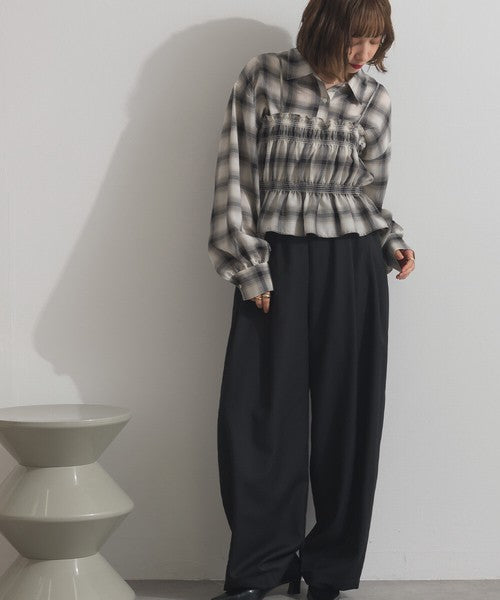【ELENCARE DUE】2026春季新品 先染透膚格紋襯衫＋抓皺荷葉邊馬甲兩件套組 Japan E-Shop