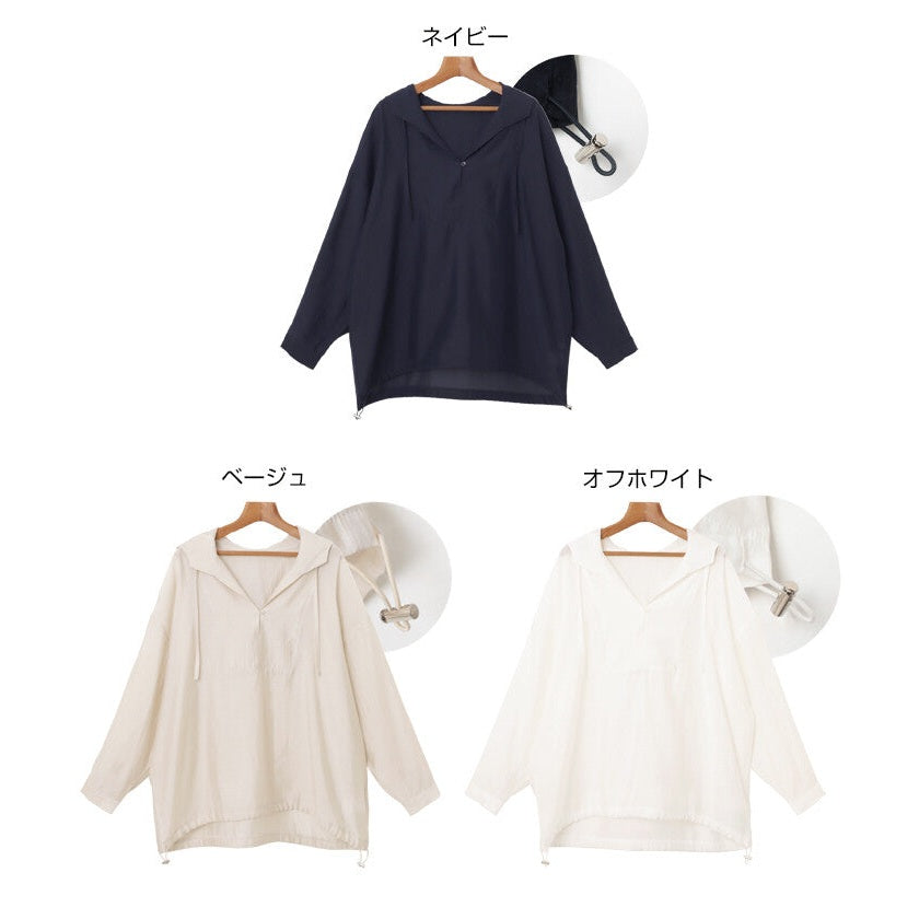 【evernavy】輕薄透膚連帽抽繩長袖襯衫 Japan E-Shop