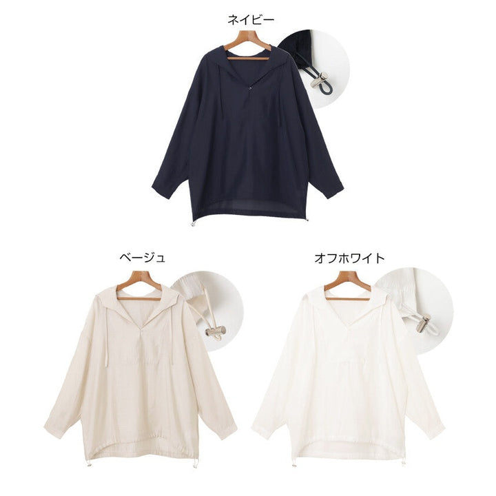 【evernavy】輕薄透膚連帽抽繩長袖襯衫 Japan E-Shop
