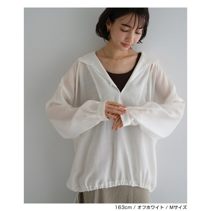 【evernavy】輕薄透膚連帽抽繩長袖襯衫 Japan E-Shop