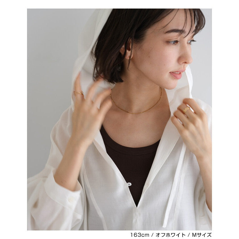 【evernavy】輕薄透膚連帽抽繩長袖襯衫 Japan E-Shop