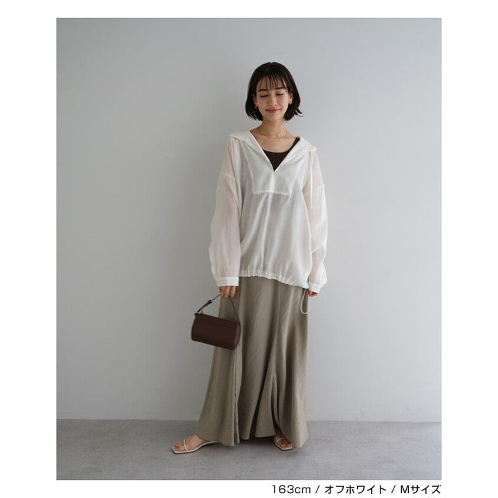 【evernavy】輕薄透膚連帽抽繩長袖襯衫 Japan E-Shop