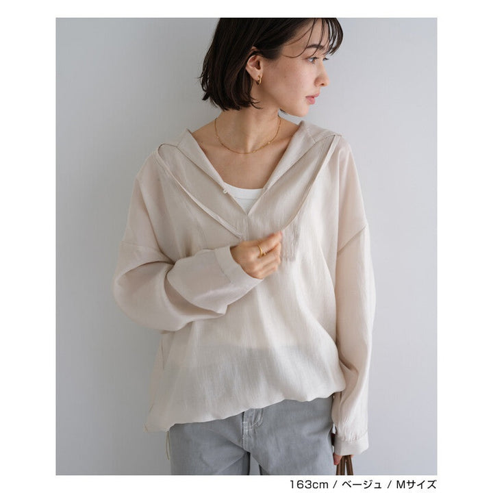 【evernavy】輕薄透膚連帽抽繩長袖襯衫 Japan E-Shop