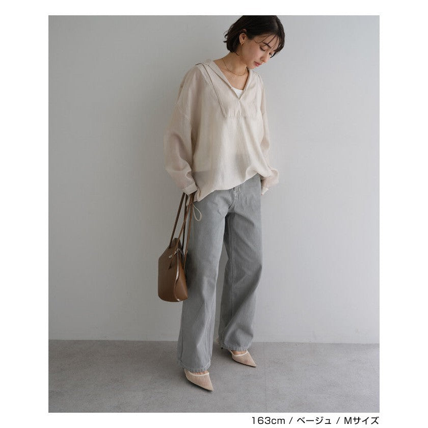【evernavy】輕薄透膚連帽抽繩長袖襯衫 Japan E-Shop