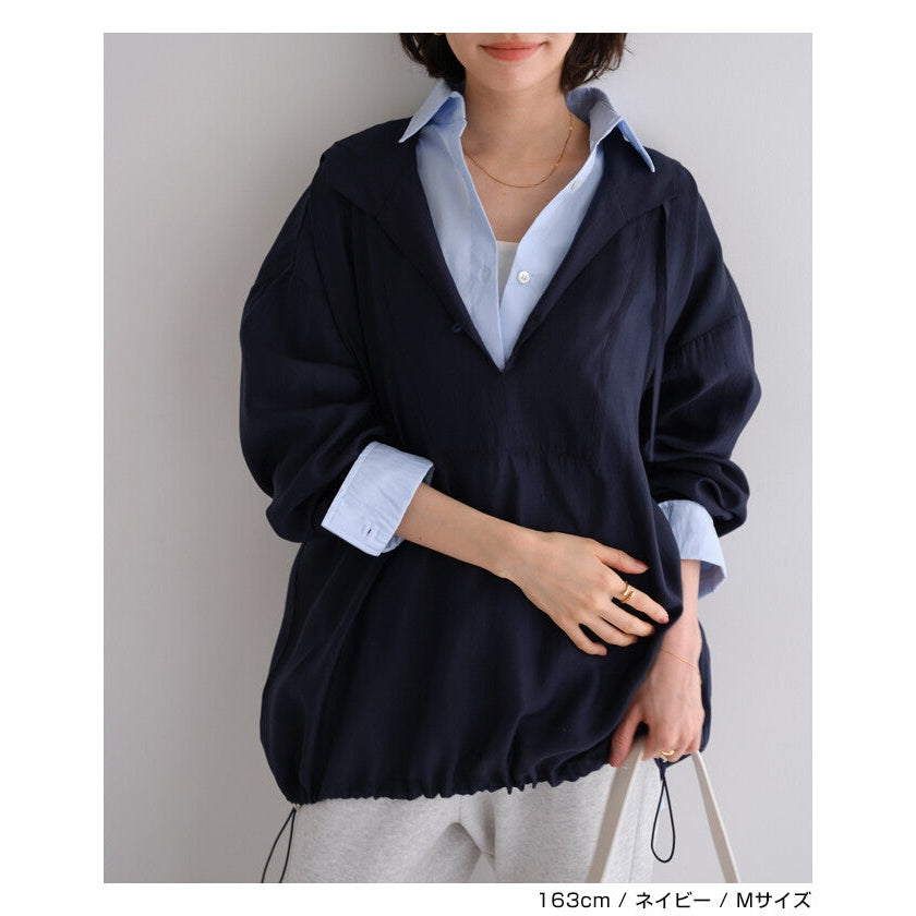 【evernavy】輕薄透膚連帽抽繩長袖襯衫 Japan E-Shop