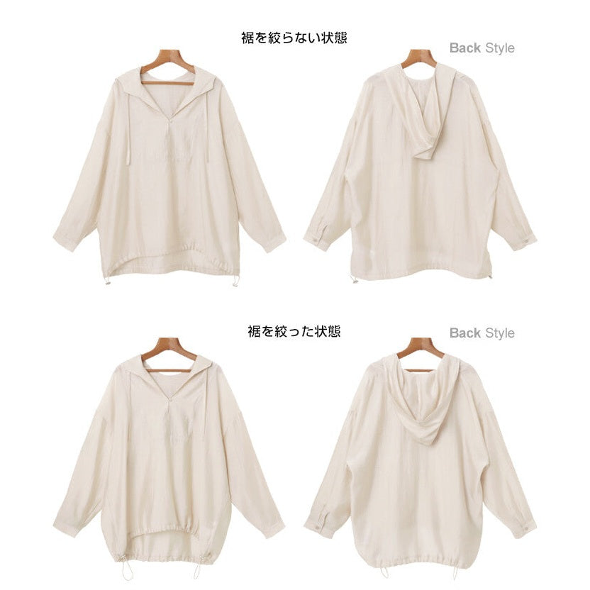 【evernavy】輕薄透膚連帽抽繩長袖襯衫 Japan E-Shop