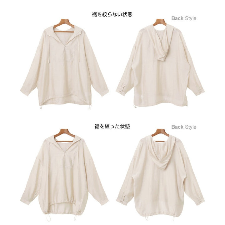 【evernavy】輕薄透膚連帽抽繩長袖襯衫 Japan E-Shop