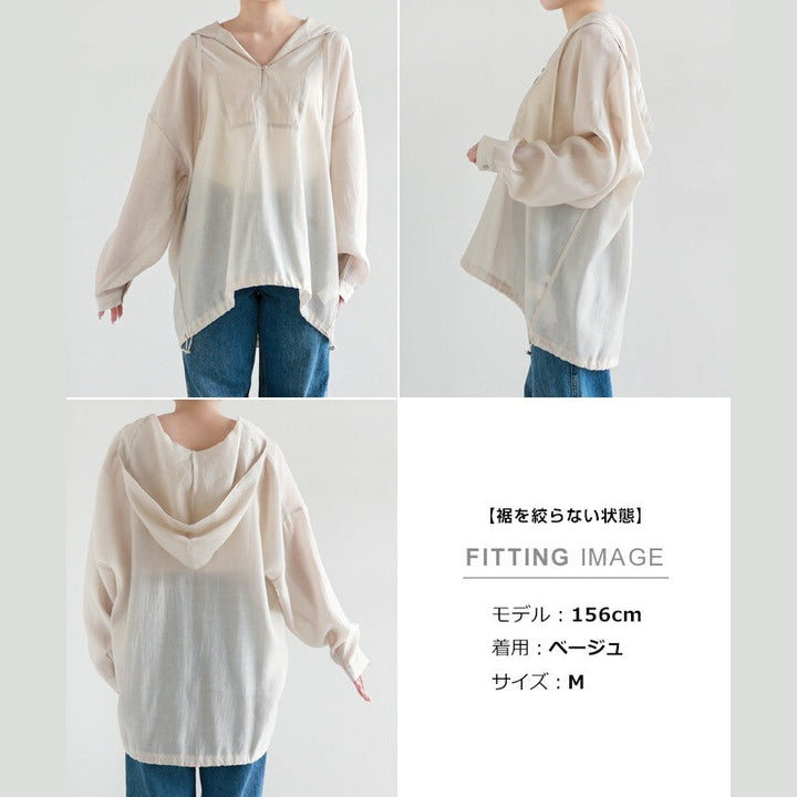 【evernavy】輕薄透膚連帽抽繩長袖襯衫 Japan E-Shop