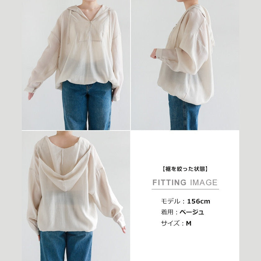 【evernavy】輕薄透膚連帽抽繩長袖襯衫 Japan E-Shop