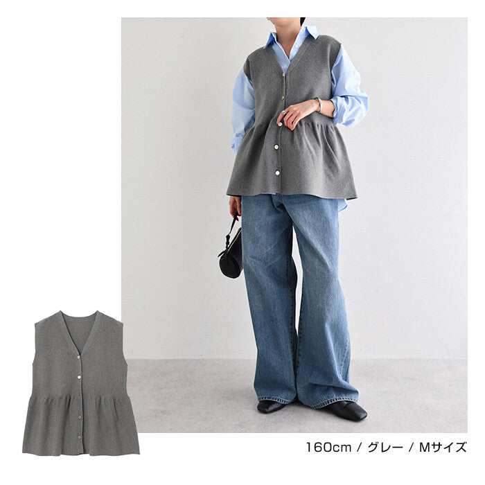 【Alma Design】金屬釦V領波浪下擺針織背心 修身顯瘦剪裁 顏色