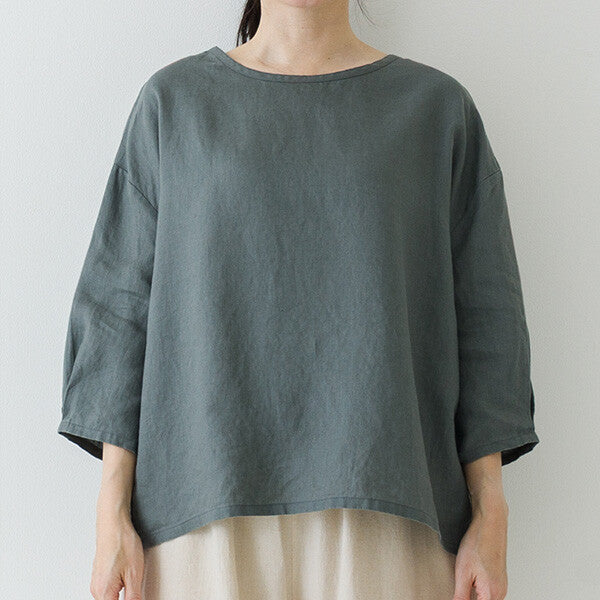 【crea delice】亞麻袖口打褶七分袖上衣 Japan E-Shop