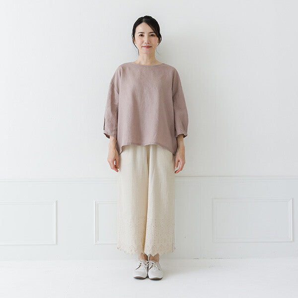【crea delice】亞麻袖口打褶七分袖上衣 Japan E-Shop