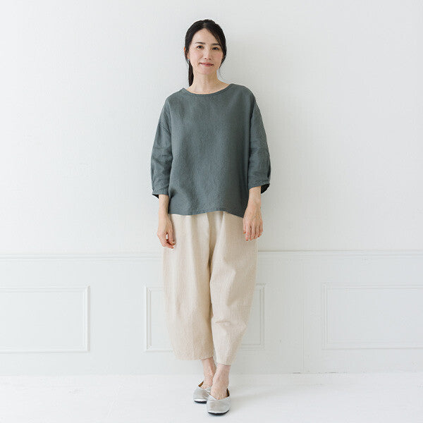 【crea delice】亞麻袖口打褶七分袖上衣 Japan E-Shop