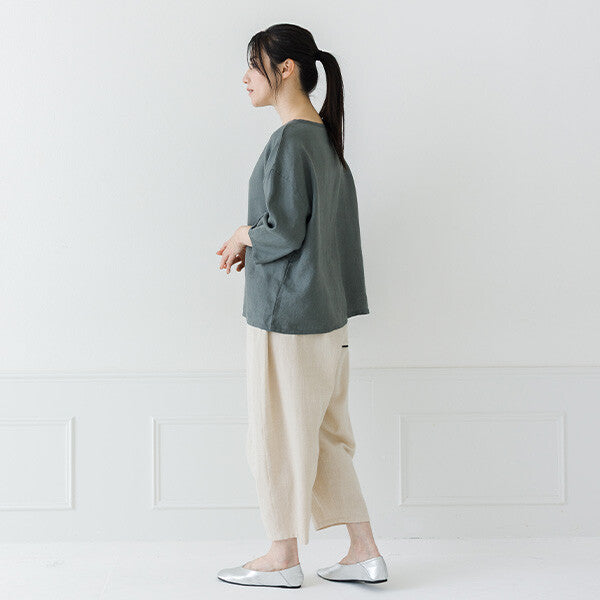 【crea delice】亞麻袖口打褶七分袖上衣 Japan E-Shop