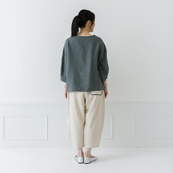 【crea delice】亞麻袖口打褶七分袖上衣 Japan E-Shop