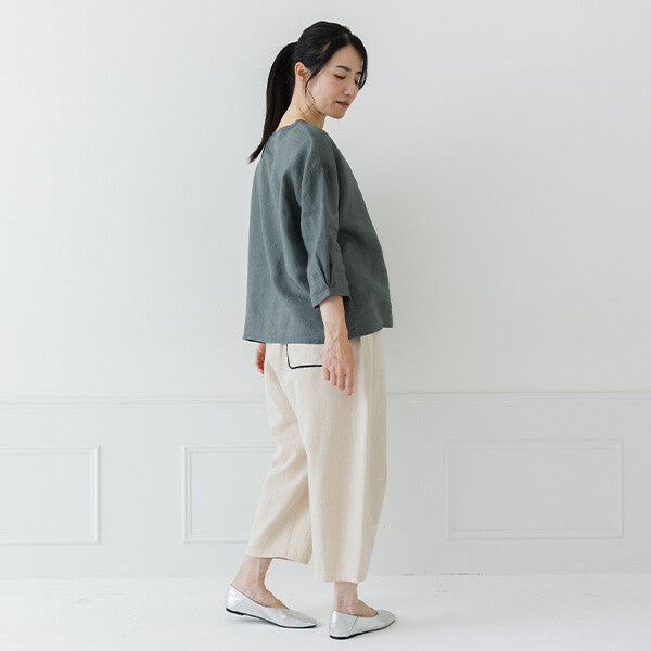 【crea delice】亞麻袖口打褶七分袖上衣 Japan E-Shop