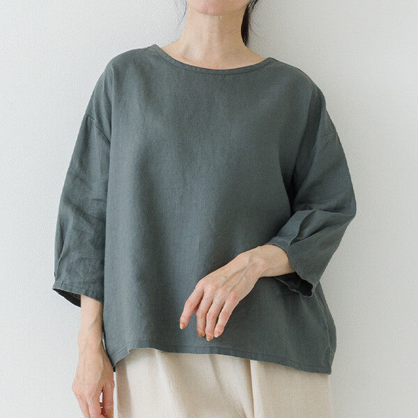 【crea delice】亞麻袖口打褶七分袖上衣 Japan E-Shop