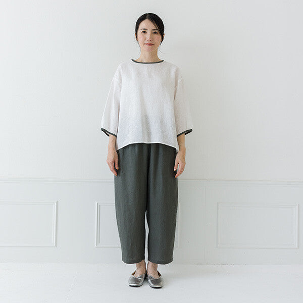 【crea delice】亞麻拼色後綁帶七分袖襯衫 Japan E-Shop