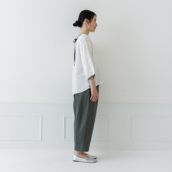 【crea delice】亞麻拼色後綁帶七分袖襯衫 Japan E-Shop