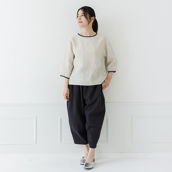 【crea delice】亞麻拼色後綁帶七分袖襯衫 Japan E-Shop