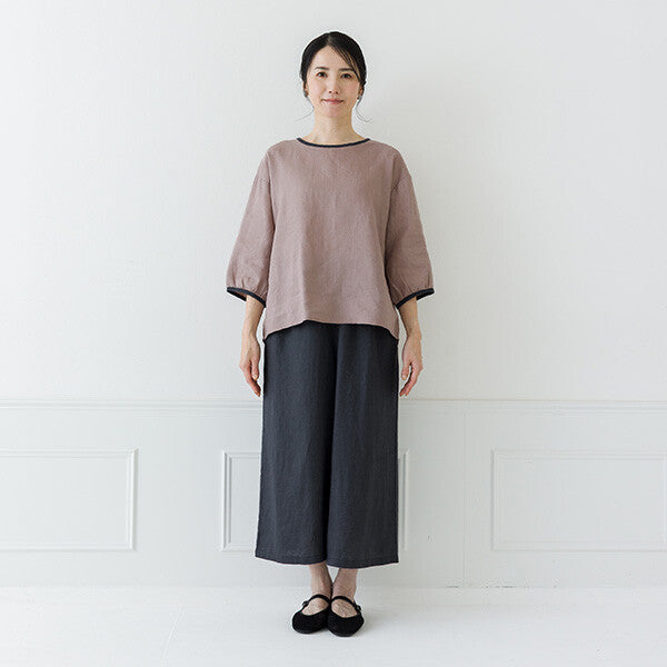 【crea delice】亞麻拼色後綁帶七分袖襯衫 Japan E-Shop