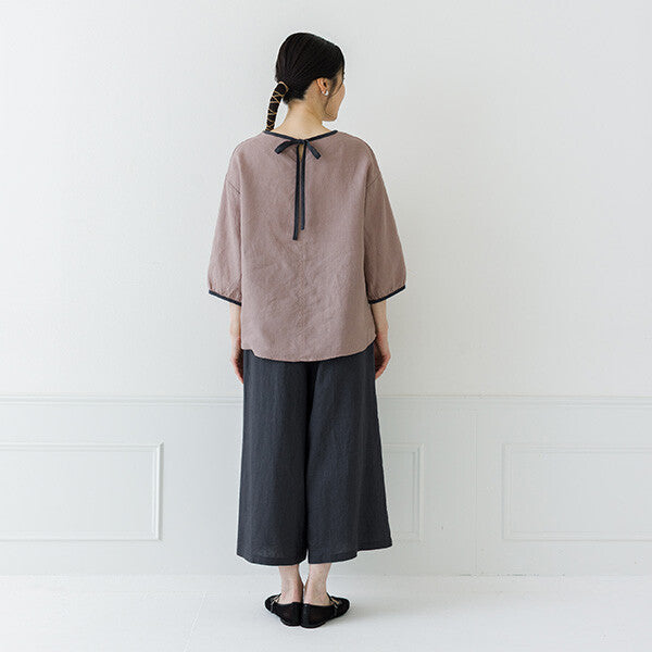【crea delice】亞麻拼色後綁帶七分袖襯衫 Japan E-Shop