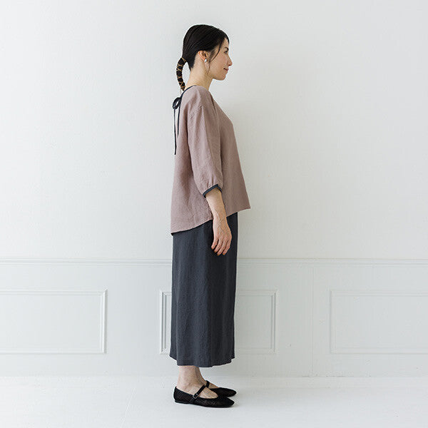 【crea delice】亞麻拼色後綁帶七分袖襯衫 Japan E-Shop
