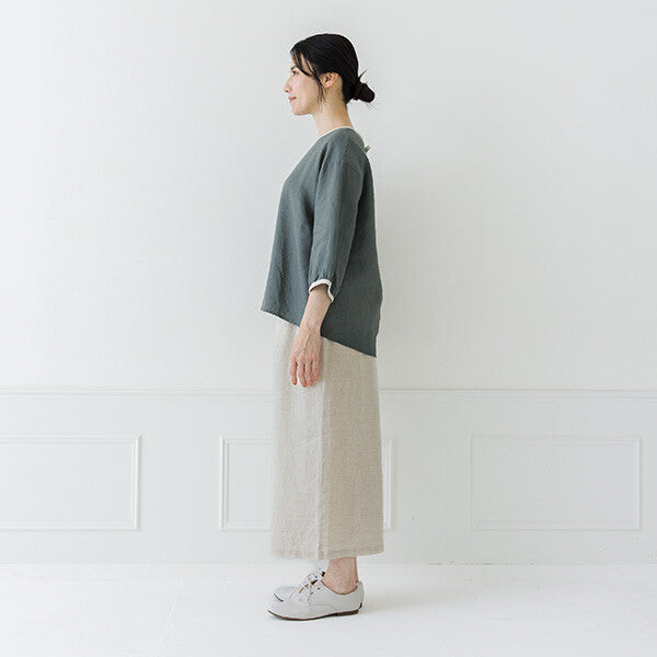 【crea delice】亞麻拼色後綁帶七分袖襯衫 Japan E-Shop