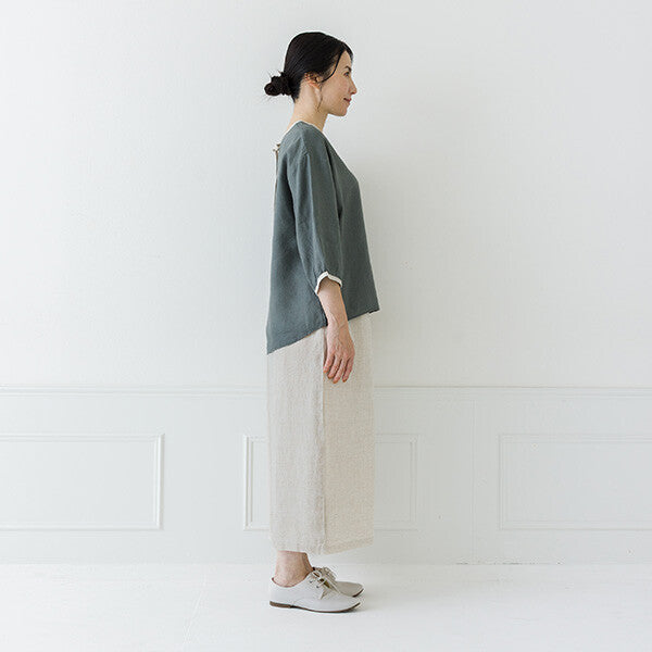 【crea delice】亞麻拼色後綁帶七分袖襯衫 Japan E-Shop