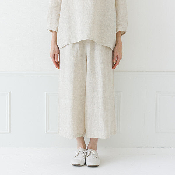 【crea delice】100%亞麻鬆緊腰八分寬褲 Japan E-Shop