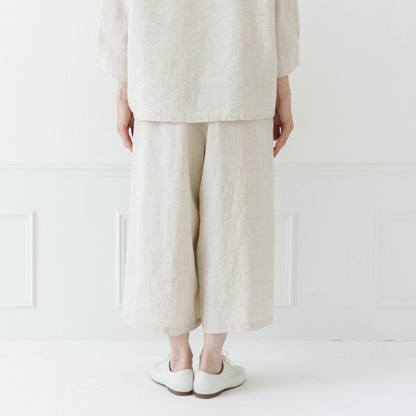 【crea delice】100%亞麻鬆緊腰八分寬褲 Japan E-Shop