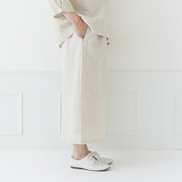 【crea delice】100%亞麻鬆緊腰八分寬褲 Japan E-Shop