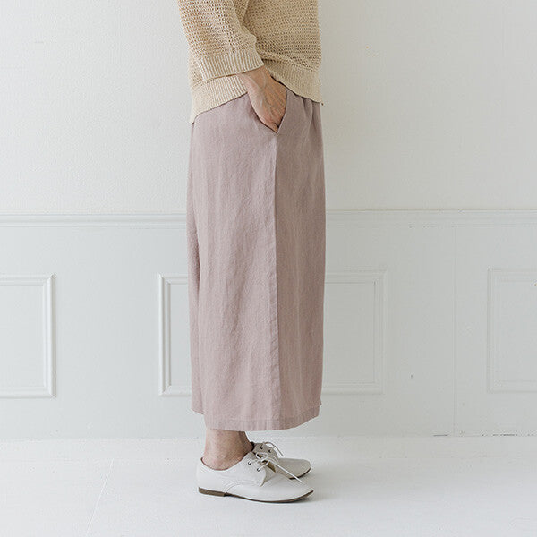 【crea delice】100%亞麻鬆緊腰八分寬褲 Japan E-Shop