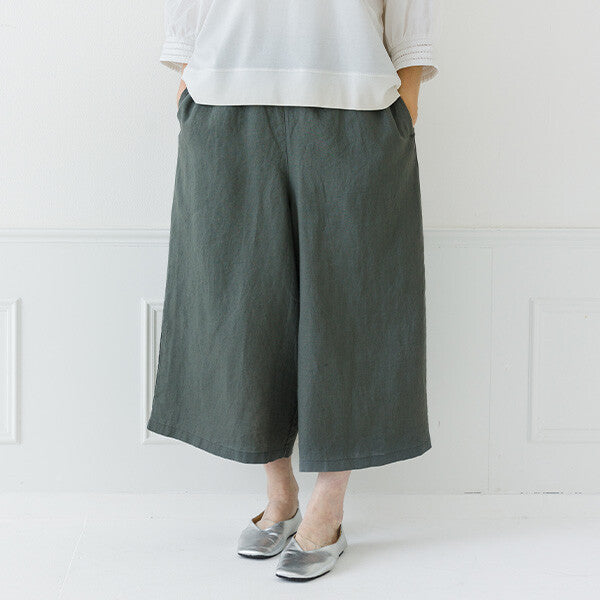 【crea delice】100%亞麻鬆緊腰八分寬褲 Japan E-Shop