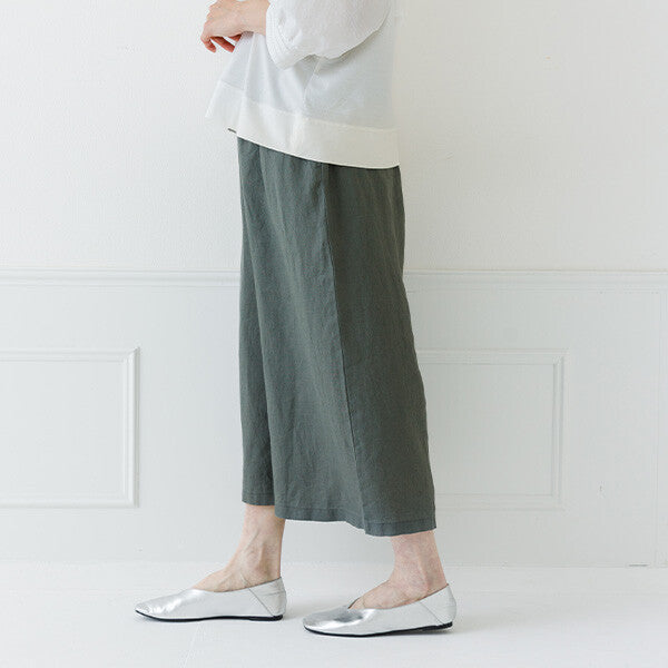 【crea delice】100%亞麻鬆緊腰八分寬褲 Japan E-Shop