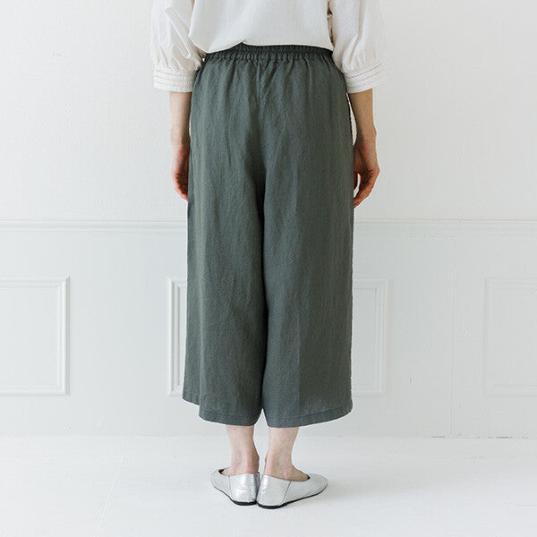 【crea delice】100%亞麻鬆緊腰八分寬褲 Japan E-Shop