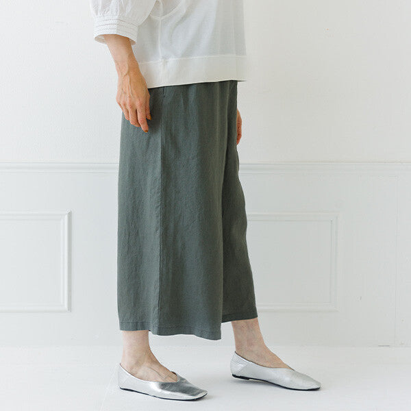 【crea delice】100%亞麻鬆緊腰八分寬褲 Japan E-Shop