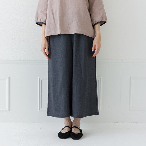 【crea delice】100%亞麻鬆緊腰八分寬褲 Japan E-Shop
